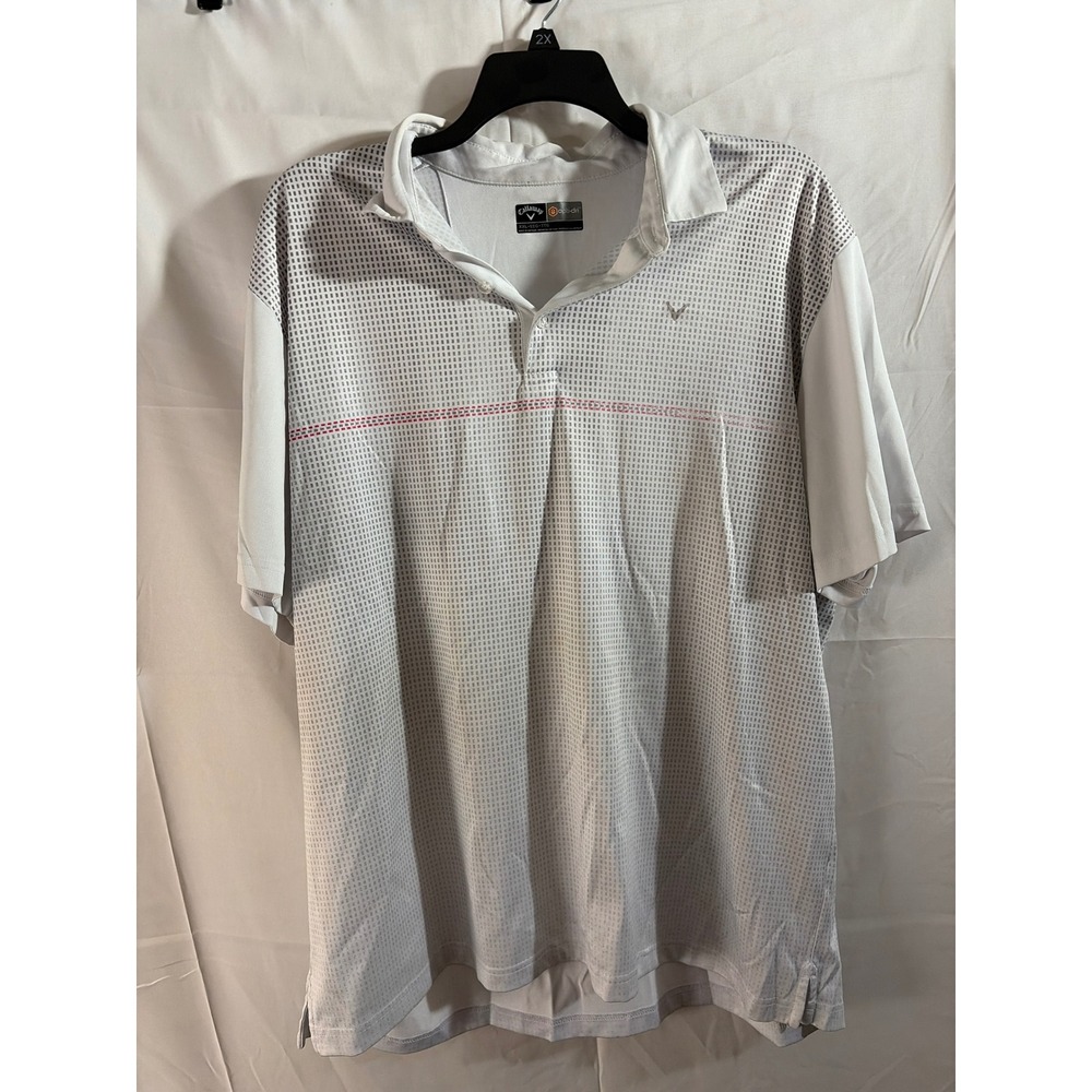 Callaway Opti-Dri Mens XXL White Grey Geometric Grid Performance Golf Polo Shirt